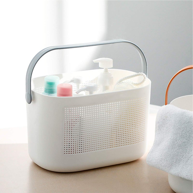 UUJOLY Plastic Storage Baskets with Handles, Shower Caddy Shelf Organizers Basket for Bathroom, Kitchen, Dorm Room, Grey - Image 3